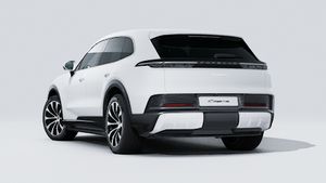 Exterior view of Cayenne S Electric showing the back and left side of the car