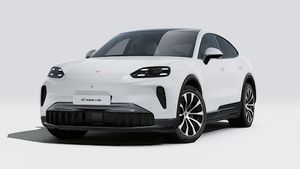 Exterior view of Cayenne Coupe Electric showing the front and left side of the car