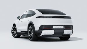 Exterior view of Cayenne S Coupe Electric showing the back and left side of the car
