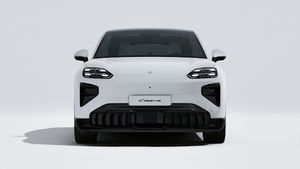 Exterior view of Cayenne Turbo Coupe Electric showing the front of the car