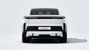 Exterior view of Cayenne Turbo Coupe Electric showing the rear of the car