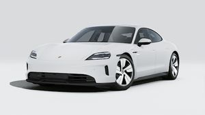 Exterior view of Taycan 4 showing the front and left side of the car