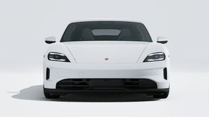 Exterior view of Taycan 4 showing the front of the car