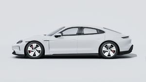 Exterior view of Taycan 4S showing the left side of the car