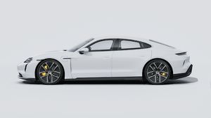 Exterior view of Taycan Turbo S showing the left side of the car