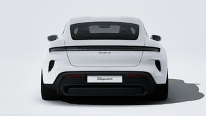 Exterior view of Taycan Turbo S showing the rear of the car