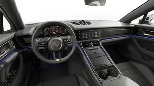 Interior view showing the steering wheel and dashboard of Panamera Turbo S E-Hybrid