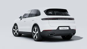 Exterior view of Cayenne E-Hybrid showing the back and left side of the car