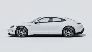 Exterior view of Taycan 4S showing the left side of the car