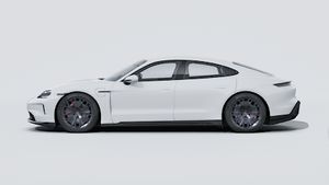 Exterior view of Taycan GTS showing the left side of the car