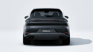 Exterior view of Cayenne E-Hybrid Black Edition showing the rear of the car