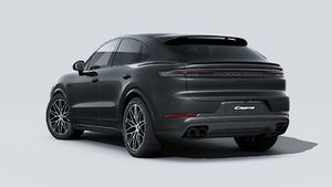 Exterior view of Cayenne E-Hybrid Coupé Black Edition showing the back and left side of the car