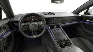 Interior view showing the steering wheel and dashboard of Panamera Turbo E-Hybrid