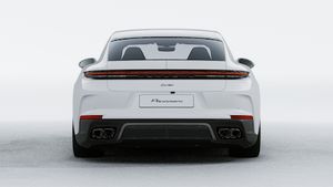 Exterior view of Panamera Turbo E-Hybrid showing the rear of the car
