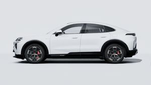 Exterior view of Cayenne Turbo Coupé Electric showing the left side of the car