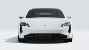 Exterior view of Taycan Turbo S showing the front of the car