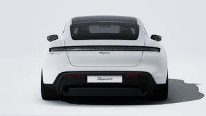 Exterior view of Taycan Black Edition showing the rear of the car