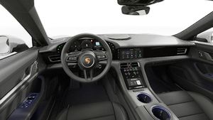 Interior view showing the steering wheel and dashboard of Taycan 4 Cross Turismo