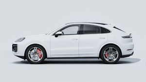 Exterior view of Cayenne Turbo E-Hybrid Coupé showing the left side of the car