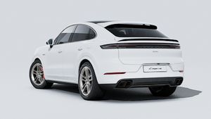 Exterior view of Cayenne Turbo E-Hybrid Coupé showing the back and left side of the car