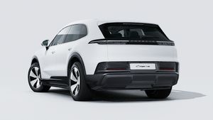 Exterior view of Cayenne Electric showing the back and left side of the car