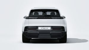 Exterior view of Cayenne Electric showing the rear of the car