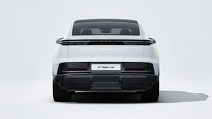 Exterior view of Cayenne Coupé Electric showing the rear of the car