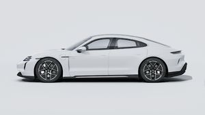 Exterior view of Taycan Turbo showing the left side of the car
