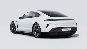 Exterior view of Taycan Turbo showing the back and left side of the car