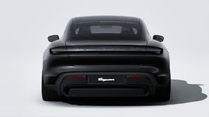 Exterior view of Taycan 4 Black Edition showing the rear of the car