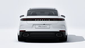 Exterior view of Panamera 4 E-Hybrid Executive showing the rear of the car