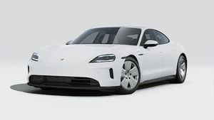 Exterior view of Taycan showing the front and left side of the car