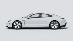 Exterior view of Taycan 4S showing the left side of the car