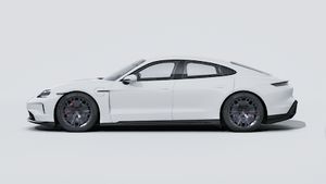 Exterior view of Taycan GTS showing the left side of the car