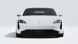 Exterior view of Taycan Turbo S showing the front of the car