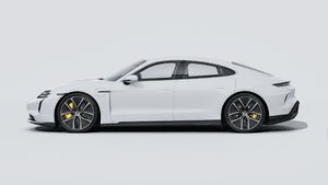Exterior view of Taycan Turbo S showing the left side of the car