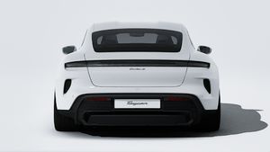 Exterior view of Taycan Turbo S showing the rear of the car