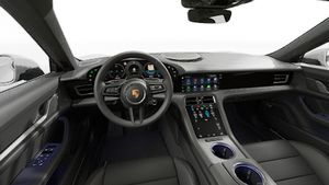 Interior view showing the steering wheel and dashboard of Taycan 4S Cross Turismo